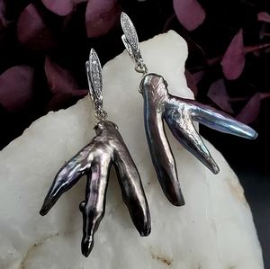 Rhodium/Platinum plated Earrings Black Tahitian Baroque Pears Topaz Stads